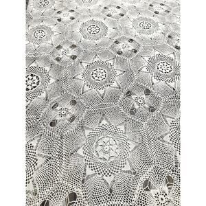 Vintage Handmade/Hand Crocheted Cream Rectangular Tablecloth 84” X 60”